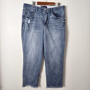 Democracy Size 12 Petite Ab Solution Slim Straight Leg Ankle Raw Hem Jeans